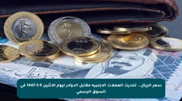 سعر الريال.. تحديث العملات الأجنبية مقابل الدولار ليوم الاثنين 9-3-1447 في السوق الرسمي